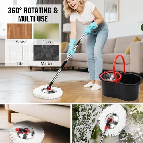 Spin Mop and Bucket with Wringer Set, 3 Microfiber Mop Heads - Image 6