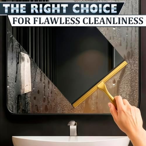 10 Inch Gold Shower Squeegee for Glass Doors, 2 Hooks Included - Image 4