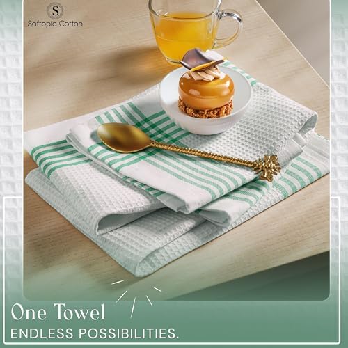Waffle White & Multi Colors Kitchen Towels Set of 4, 100% Cotton, 16x26 inches - Image 2