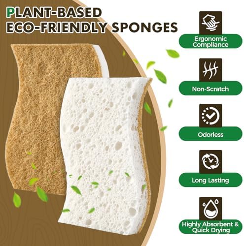 COBETE 12 Pack Natural Biodegradable Kitchen Non Scratch Sponges, Compostable - Image 3