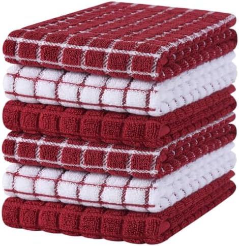 Homaxy 100% Cotton Premium Terry Check Kitchen Towels 6 Pack by Homaxy