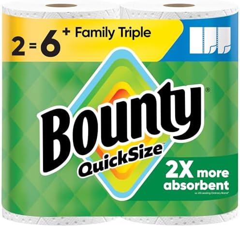 Bounty Paper Towels Quick Size, 2 Family Triple Rolls = 6+ Regular Rolls by Bounty