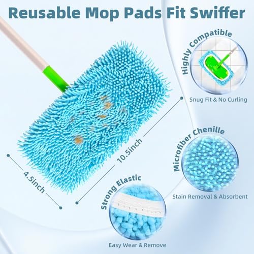 Reusable Mop Pads Fit Swiffer Sweeper Mop, Thicken Chenille Sweeping Cloths - Image 3