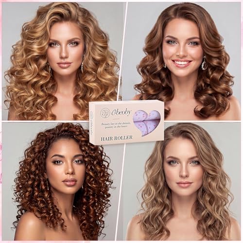 obeoby 4 Sizes Hair Rollers for Women Self-Grip Curlers Set, Cherry Print - Image 6