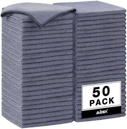 AIDEA Microfiber Cleaning Cloth Grey 50PK, Microfiber Towels by AIDEAHOME