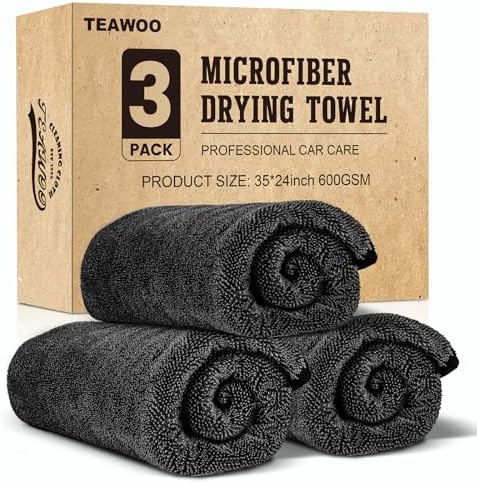 3 Pack Bulk Microfiber Towels for Cars, Microfiber Drying Towel by TEAWOO