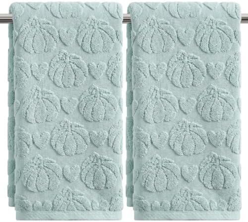 Artoid Mode 2 Pcs Blue 3D Heart Pumpkin Jacquard Hand Towels by ArtoidMode