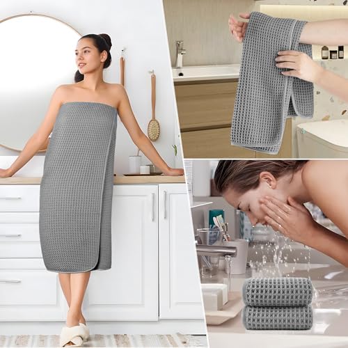 POLYTE 430 GSM Poly Blend Microfiber Quick Dry Waffle Bath Towel Set of 6 - Image 5