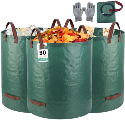 3 Pack 80Gal Tear-Resistant Reusable Yard Waste Bags by Unknown