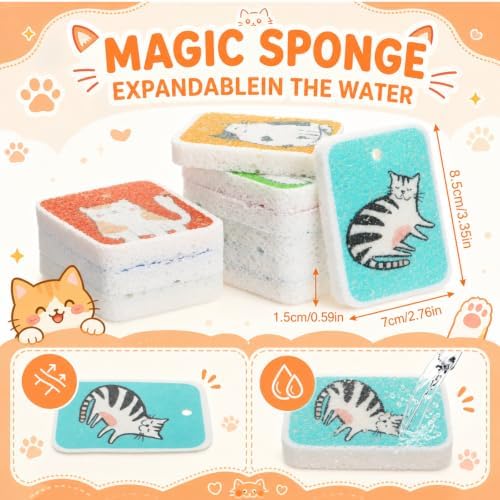 Maxdot 50 Counts Compressed Cellulose Sponges Bulk Cat Style Natural Kitchen - Image 2