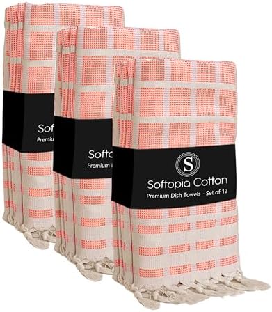 Matrix Dobby Kitchen Towels 12 Pack 100% Cotton, 16x26 Inches, Decorative Tea by SoftopiaCotton