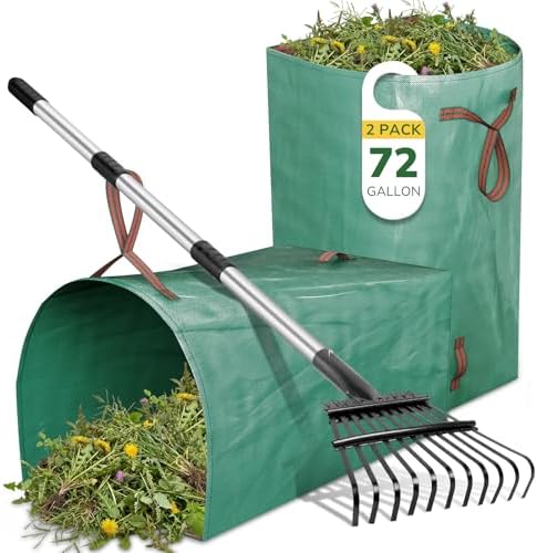 GreatBuddy Leaf Rake and Leaf Bags Combo, Adjustable Metal Garden Rake by GreatBuddy