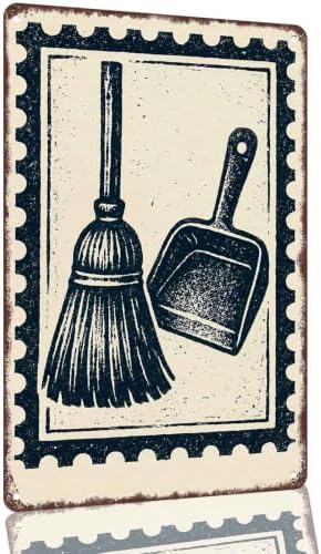 Broom and Dustpan Stamp Print Aluminum Metal Sign 8 x 12 Inch by Unknown