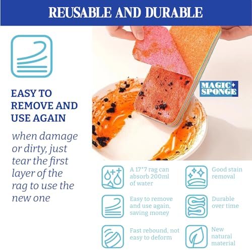 LEAVAQ Microfiber Sponge 4 Pack, Peelable 12-Layer Bathroom Cleaning Pads - Image 4