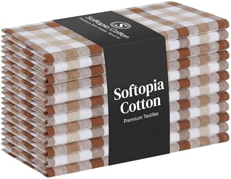 Checked Dish Towels 12 Pack, 18x26 Inches, Quick Dry Towels by SoftopiaCotton