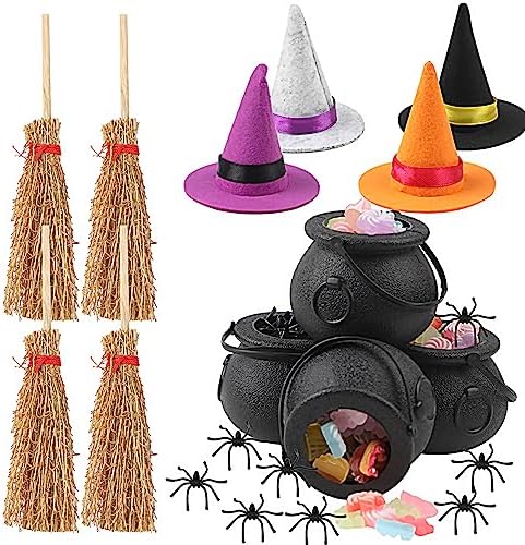 FOIMAS 37pcs Mini Witch Hats Black Candy Cauldron and Witch Brooms by FOIMAS