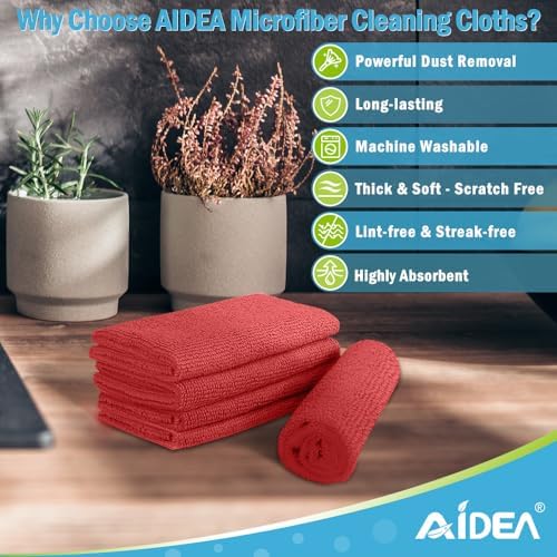AIDEA Microfiber Cleaning Cloth Red-100PK, Shop Towels 12×12" - Image 2