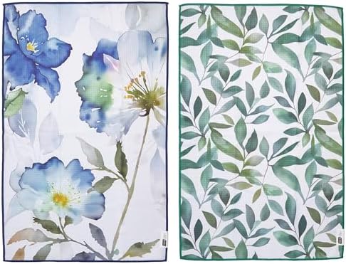 Ritz Waffle Microfiber Kitchen Towel 2pc Set – Flower Trio and Leaf – by RITZ