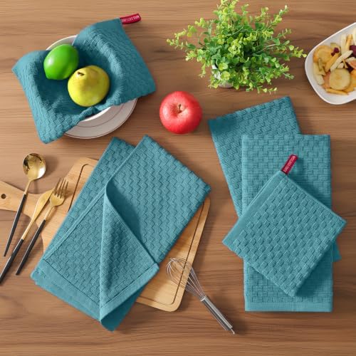 Homaxy 100% Cotton Terry Kitchen Towels, Lake Blue - Image 6