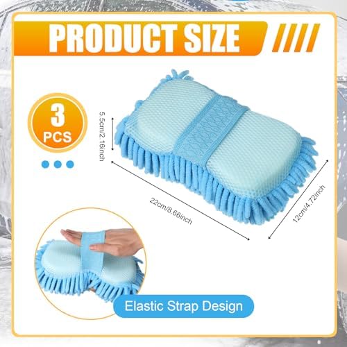 3 Pack Chenille Premium Scratch-Free Microfiber Car Wash Sponges, Non-Scratch - Image 2