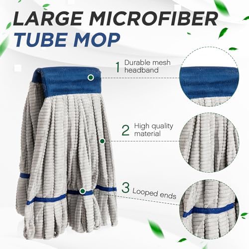 Hushee 6 Pcs Large Microfiber Tube Mop Heads 18 Oz Looped End - Image 3