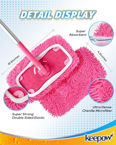 KEEPOW 4Pcs Pink Chenille Reusable Mop Pads Compatible - Image 6