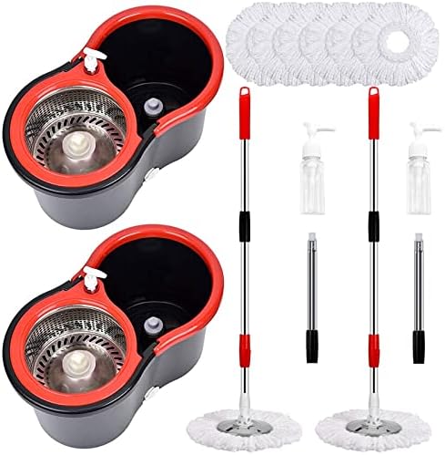 Spin Mop and Bucket with Wringer Set, 6 Mop Refills by PULNDA