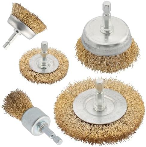 5 Pcs Wire Brush for Drill Set, Brass Wire Wheel for Drill, 1/4 Inch Hex Shank by WENORA