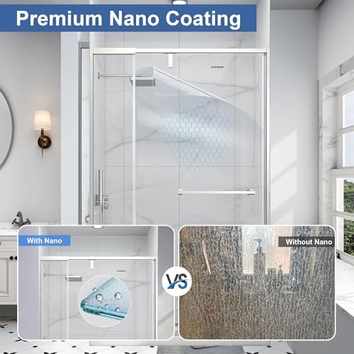 42-48" W x 72" H Frosted Pivot Shower Glass Door Brushed Nickel - Image 3