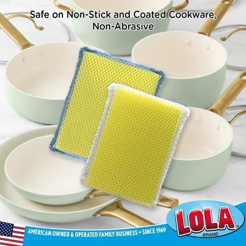 LOLA Microfiber & Nylon Net Sponges, 24 Pack, 12 Dual Sided Non-Scratch Sponge - Image 4