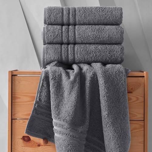 Hawmam Bath Linen Towels Large, Turkish Cotton, 4 Pack, Cool Grey - Image 5