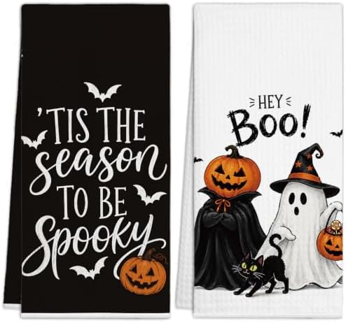 Ghost Cat Halloween Kitchen Towels Set of 2 by Unknown