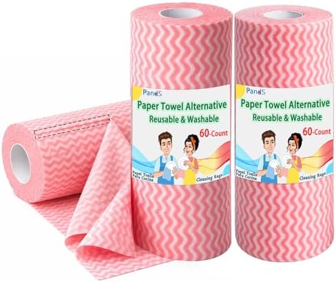 Reusable Paper Towels, 2 Rolls 120 Sheets, Washable Kitchen Cleaning Wipes by PandS
