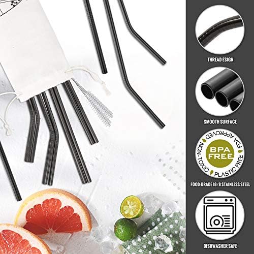 Hiware 12-Pack Black Stainless Steel Straws Reusable - Image 3