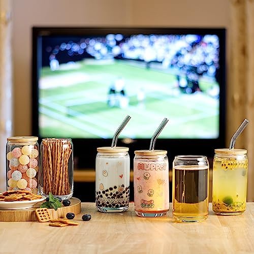 VITEVER Glass Cups with Bamboo Lids and Glass Straw - Image 5