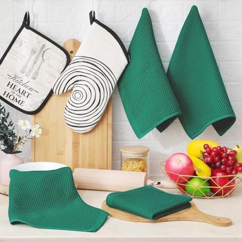 Homaxy 100% Cotton Waffle Weave Kitchen Dish Cloths 24-Pack, Dark Green - Image 6