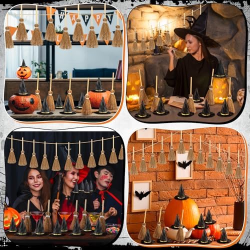WinnerWhy 48 Pcs Mini Witch Hat Broom Set, 1.97 Inches - Image 5
