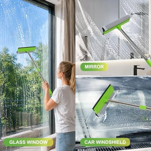 2 in 1 Window Squeegee with 55" Long Stainless Steel Handle, Sponge Car Squeegee - Image 7