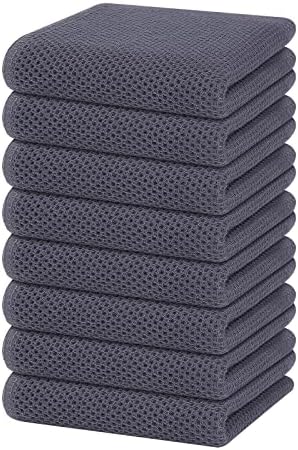 Homaxy 100% Cotton Waffle Weave Kitchen Dish Towels 8-Pack, Dark Grey by Homaxy