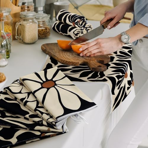 Breling 6 Pack Kitchen Towels Boho Black Floral 14x21 Dish Towels - Image 5