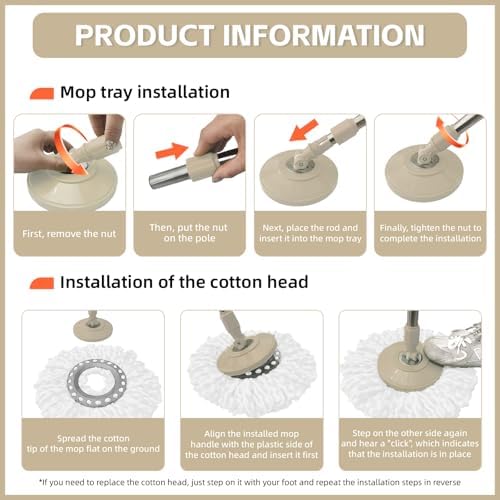 Spin Mop Replacement Handle, 47.6-inch 360 Degrees Rotating Telescopic - Image 2