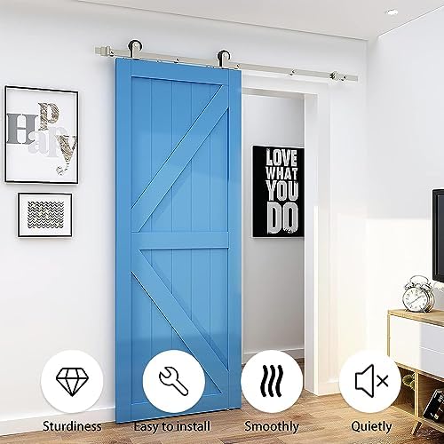 JUBEST 6 FT Brushed Nickel Sliding Barn Door Hardware Kit Smoothly and Quietly - Image 2