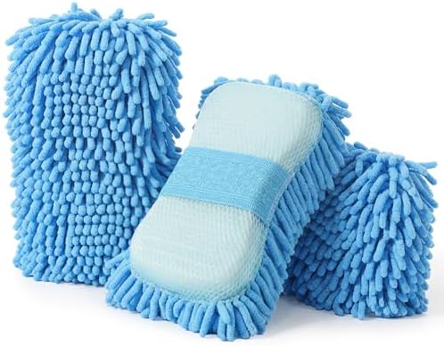 3 Pack Chenille Premium Scratch-Free Microfiber Car Wash Sponges, Non-Scratch by Acellegic