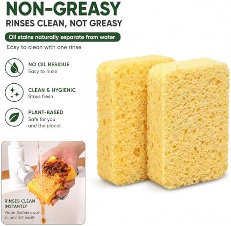 Kitchen Sponges, Plant-Based Cellulose + PET Scrub Sponge Set, Scratch & Non- - Image 4