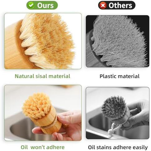 SUBEKYU Bamboo Dish Scrub Brush, Produce Brush, 2 Pack - Image 4