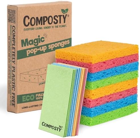 Pop-Up Compostable Sponges 12-Pack – Eco-Friendly Biodegradable Cellulose by Composty