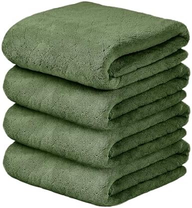JML Pack of 4 Large Bath Towels, Olive-Green by JML
