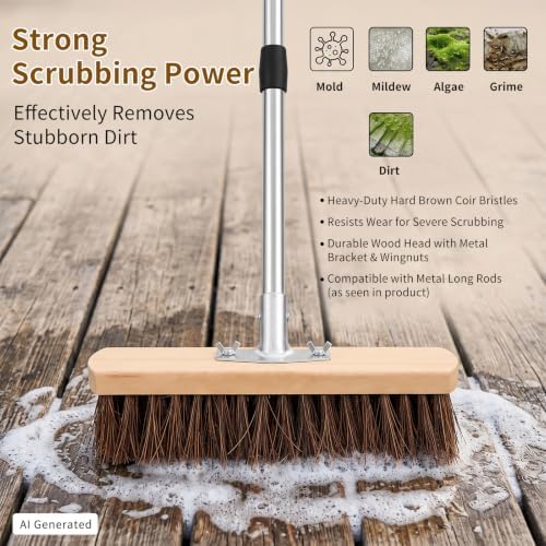 Heavy Duty Deck Brush with Long Handle, Stiff Natural Palmyra Bristles - Image 5