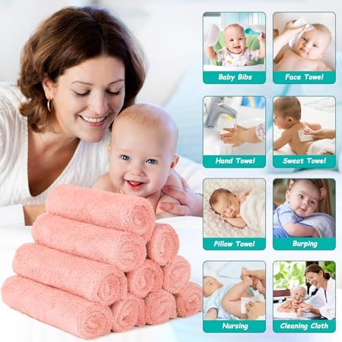 HOMEXCEL Baby Washcloths 12 Pack Coral Pink Microfiber 7"x9" Soft - Image 4