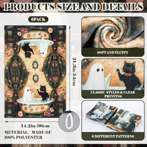 Breling 6 Pack Halloween Ghost Dish Towels Black Cat Gothic Vintage 14 X 21 - Image 2